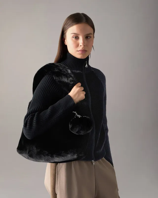 Moose Knuckles Mini Bunny Tote sac noir peluche