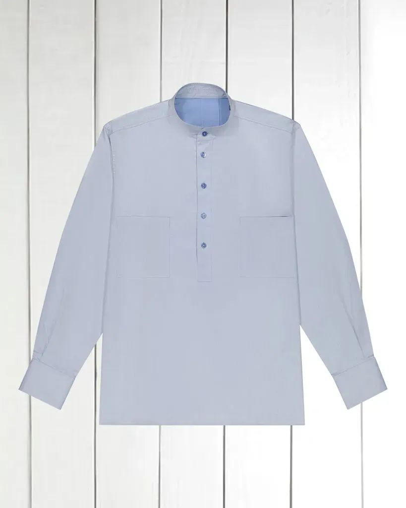Hollington Luxury chemise coton col mao bleu ciel