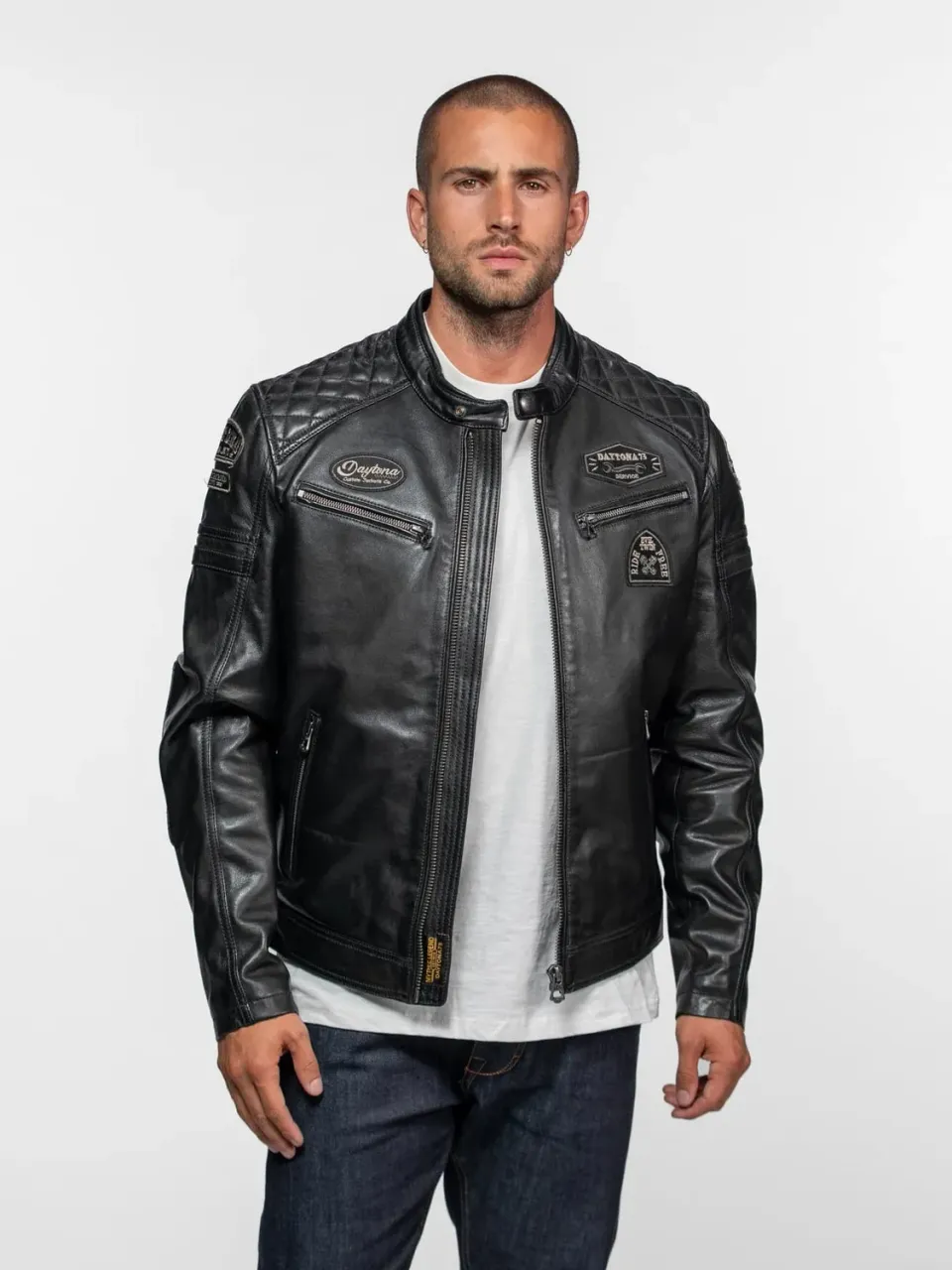 Daytona Nieto blouson cuir motard noir mouton vintage ajusté