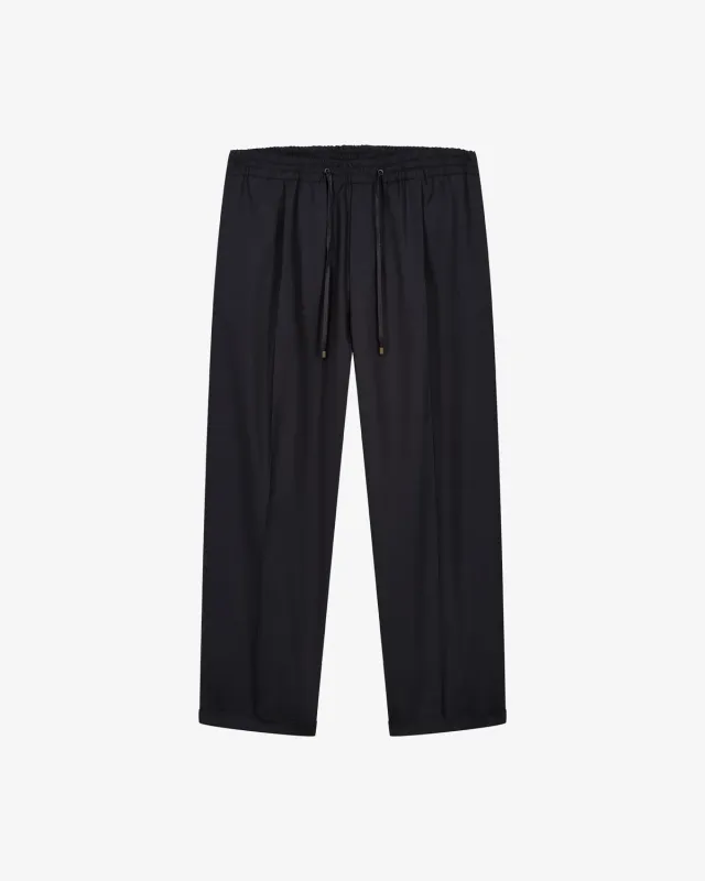LEBRUN Pantalon Noir Laine Plis Ceinture Élastiquée