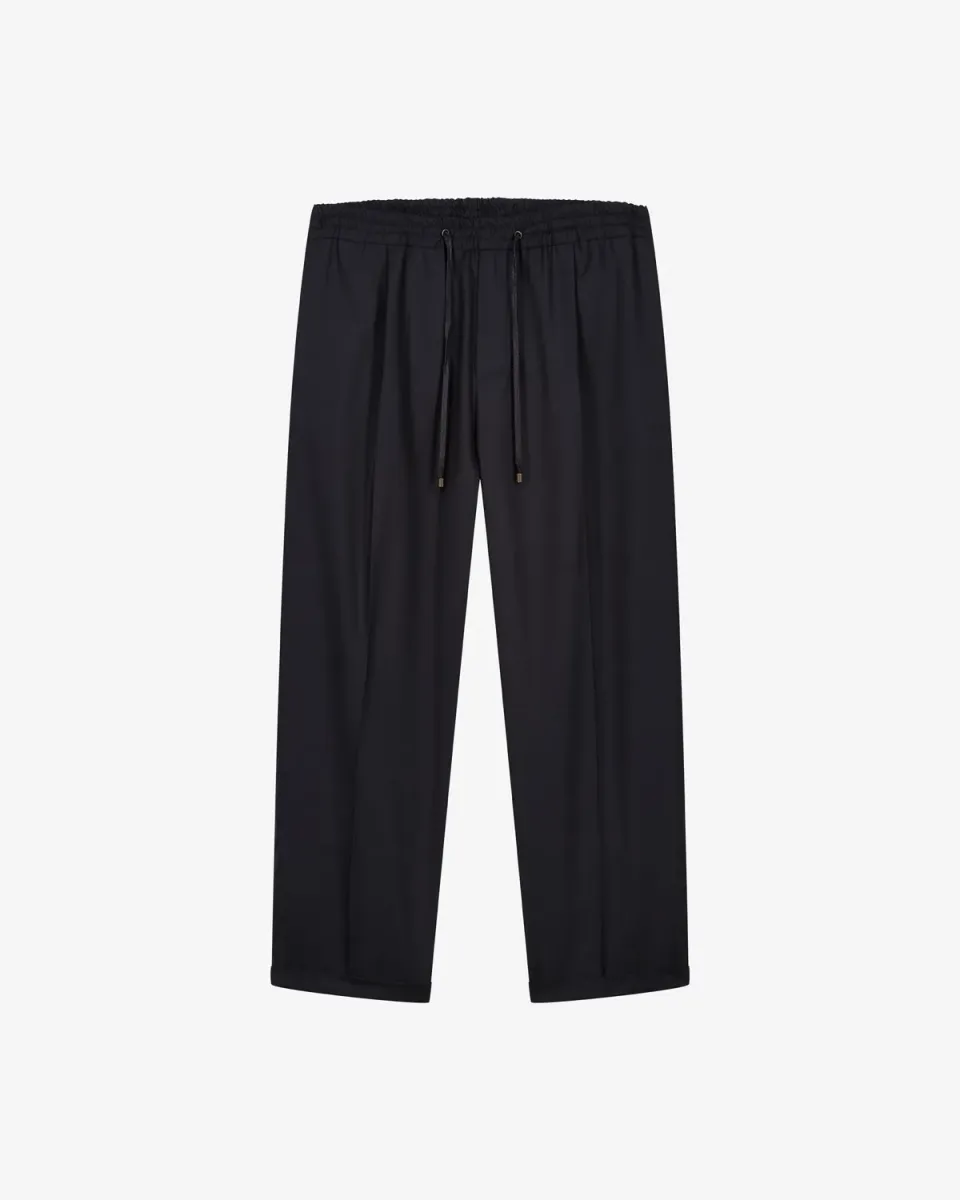 LEBRUN Pantalon Noir Laine Plis Ceinture Élastiquée