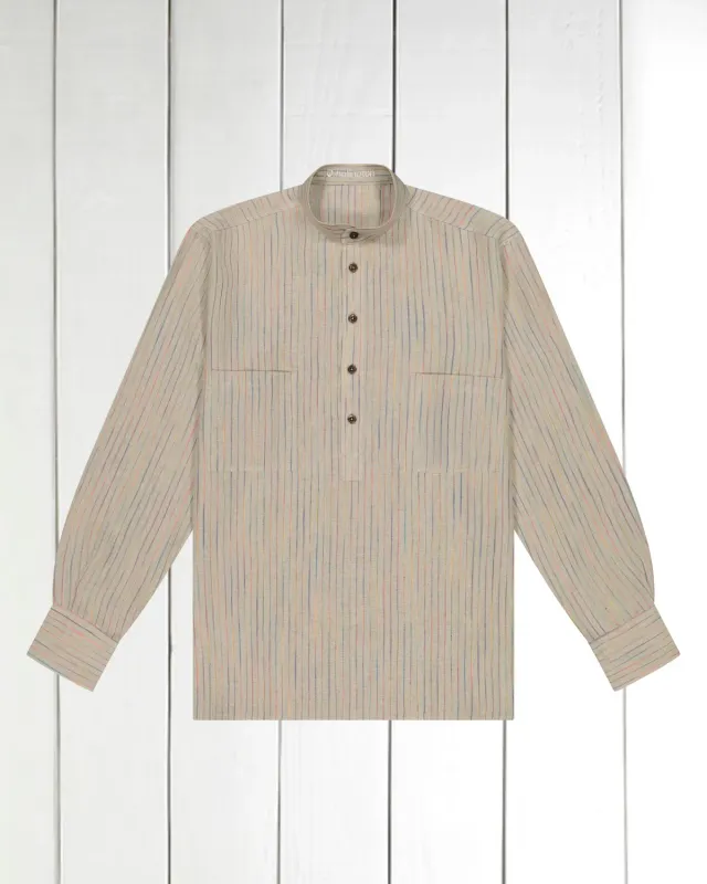 Hollington chemise lin col mao rayures multicolores