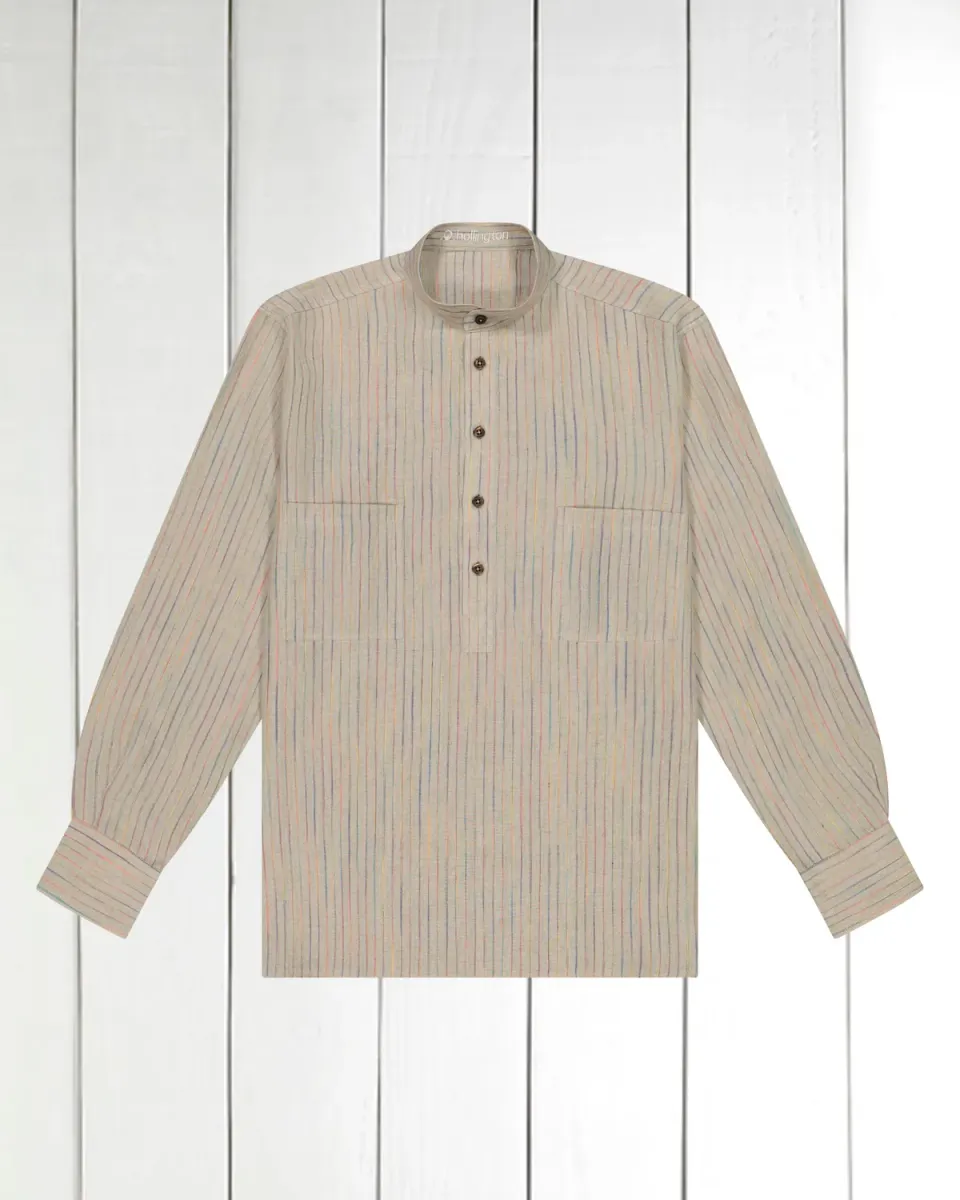 Hollington chemise lin col mao rayures multicolores