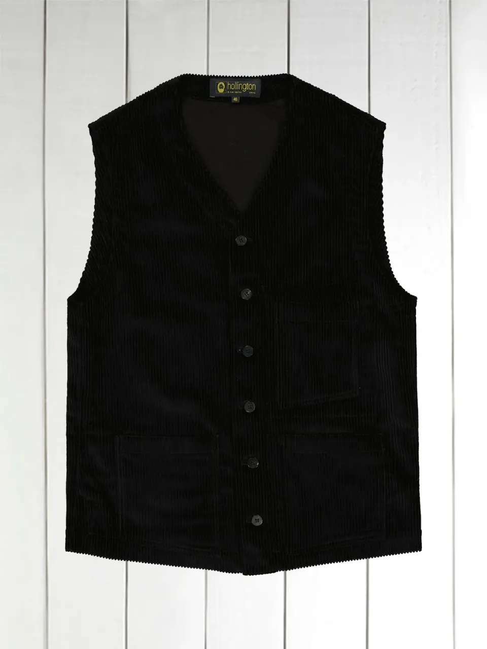 Hollington gilet velours laine noir poches plaquées