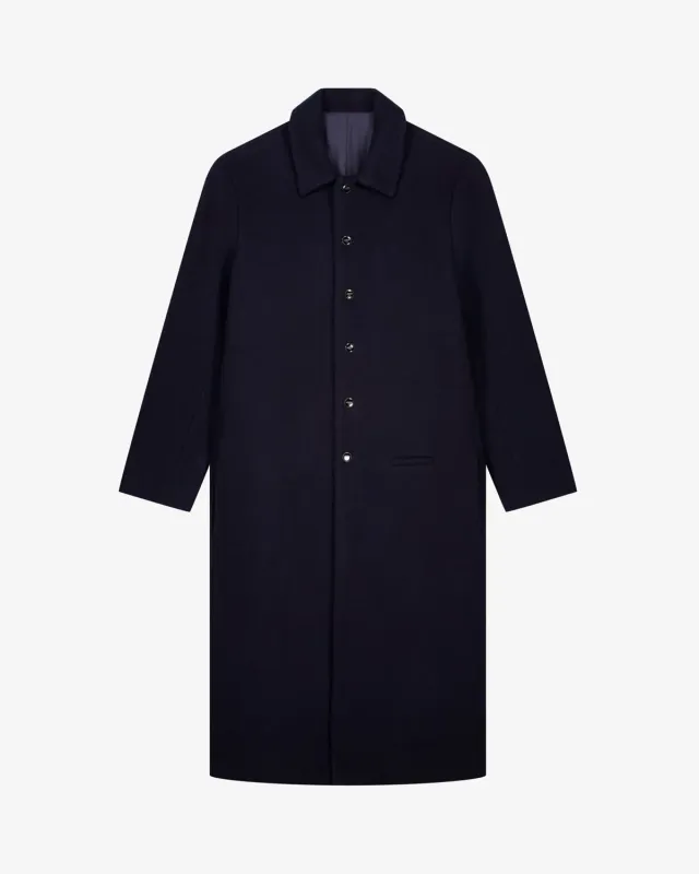 LEBRUN Manteau Long Laine Bleu Nuit Homme