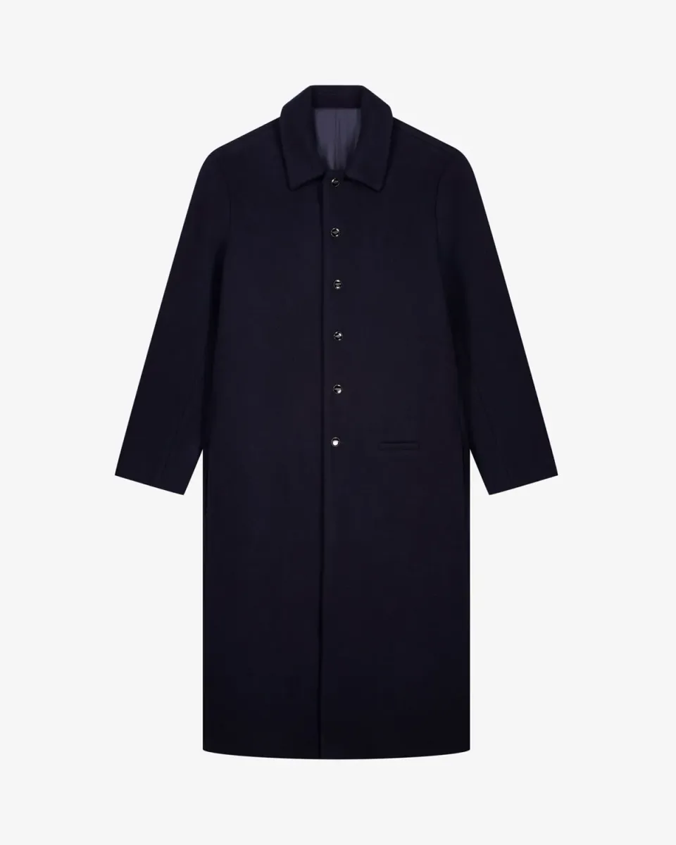 LEBRUN Manteau Long Laine Bleu Nuit Homme