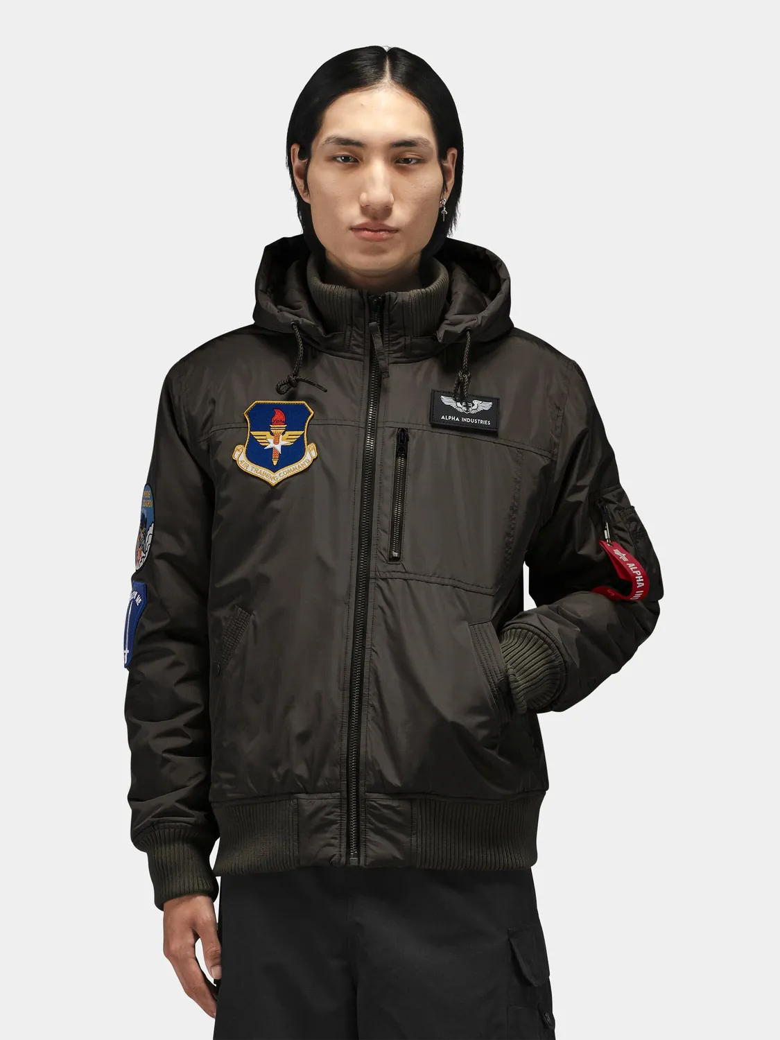 Alpha Industries Patched Hooded Rib bomber noir capuche