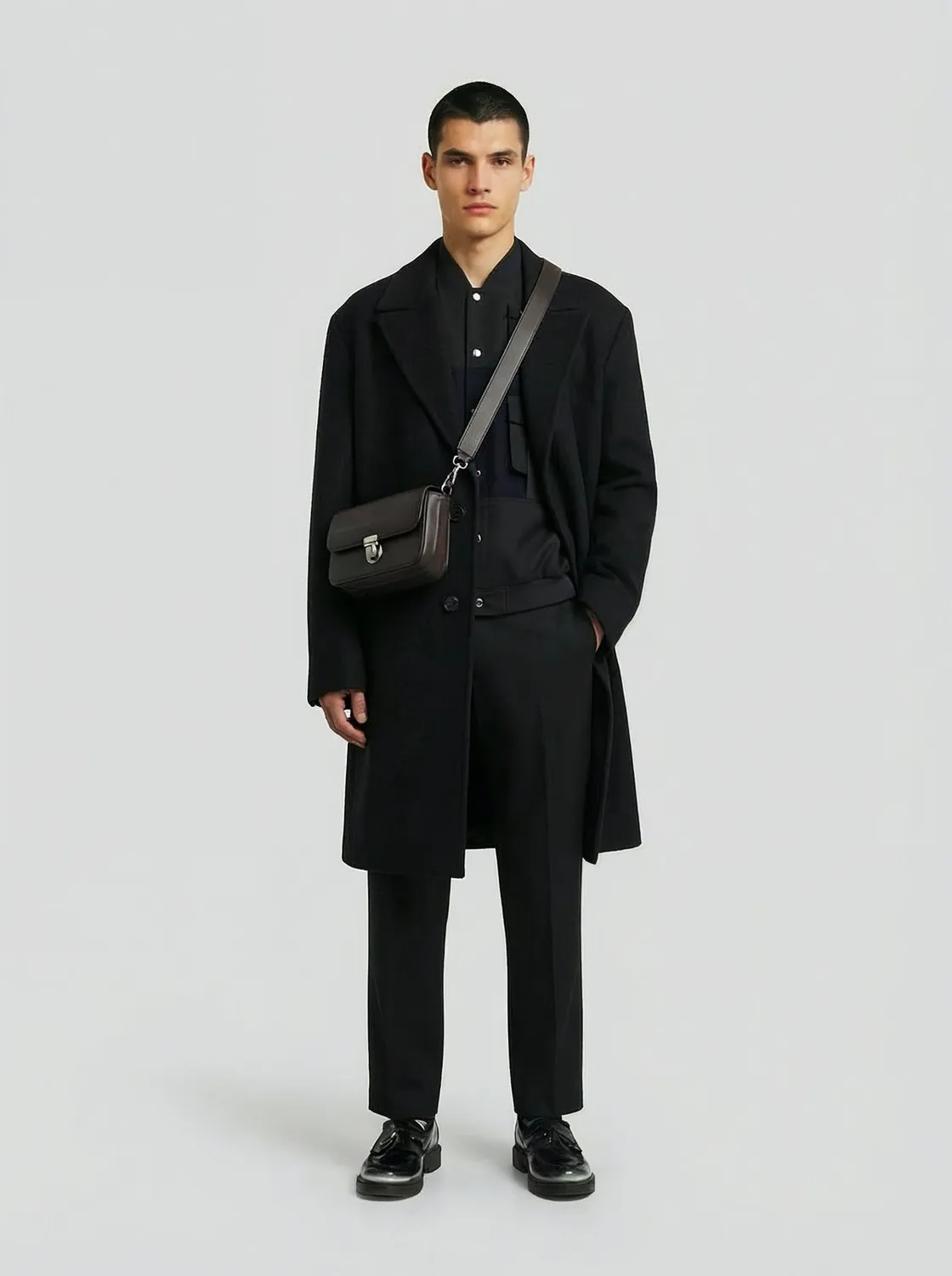Lebrun Double Noir manteau noir laine croisé