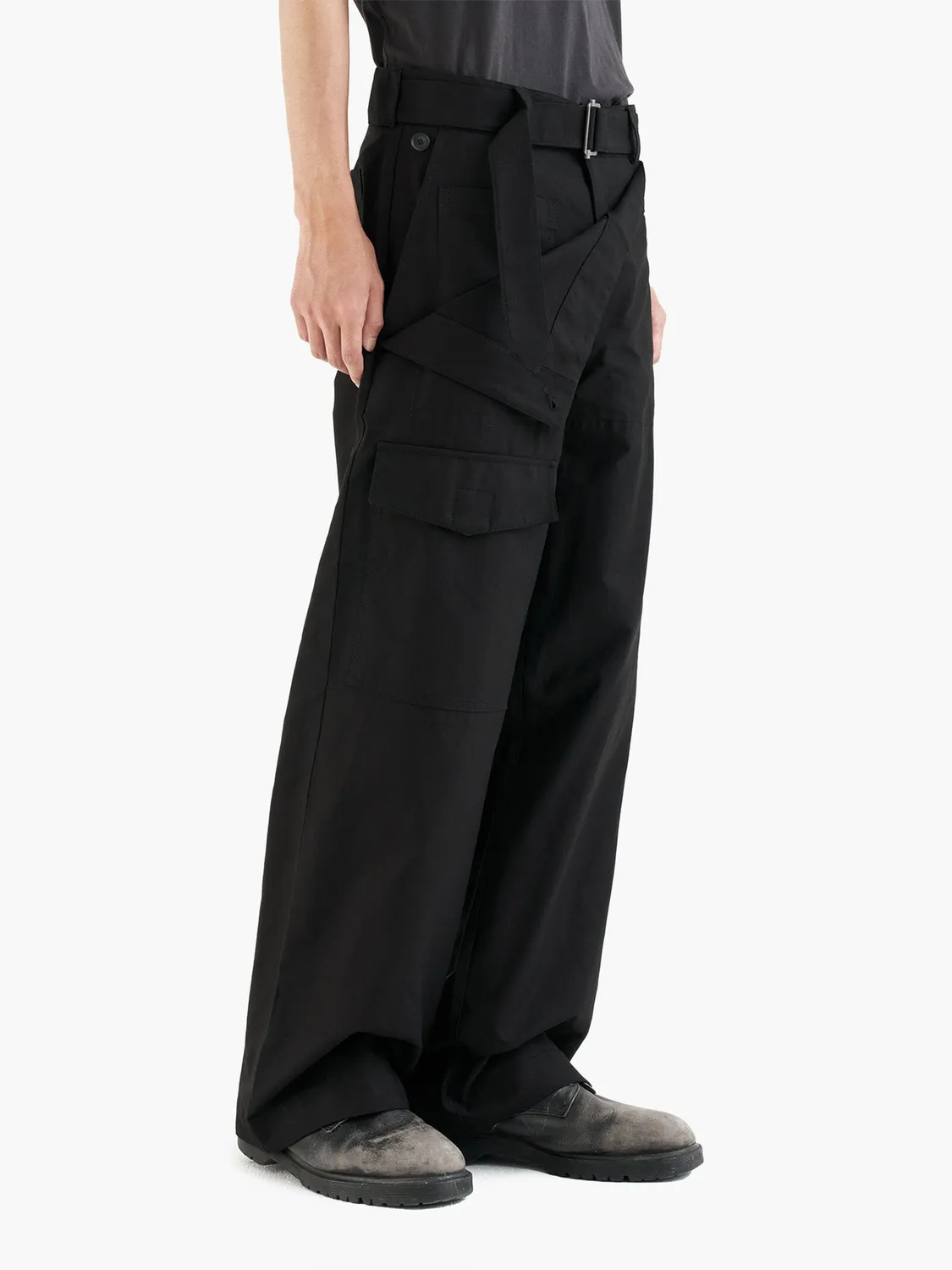 Alpha JiyongKim Double Front pantalon noir ceinture réglable