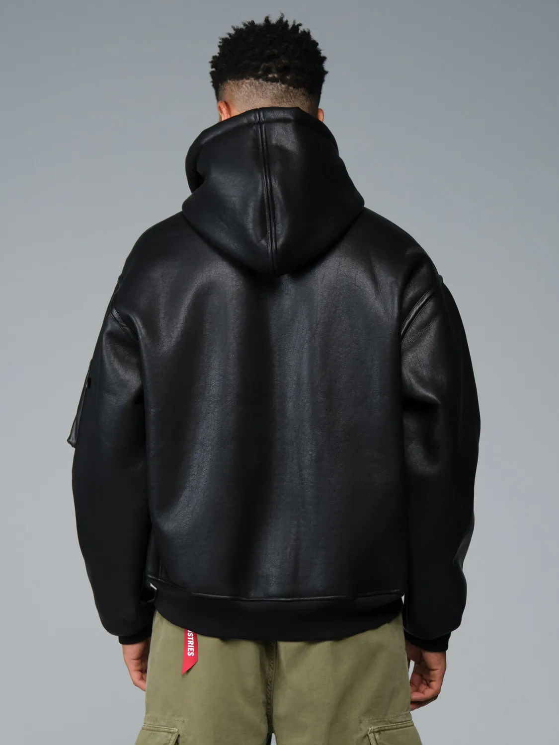 Alpha Industries MA-1 Hooded bomber simili cuir noir doublé