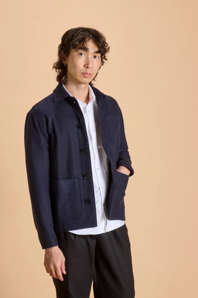 Soubacq Hermine veste de travail laine bleue