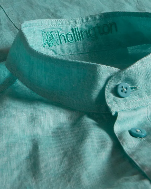 Hollington chemise col mao vert menthe chemise lin coton