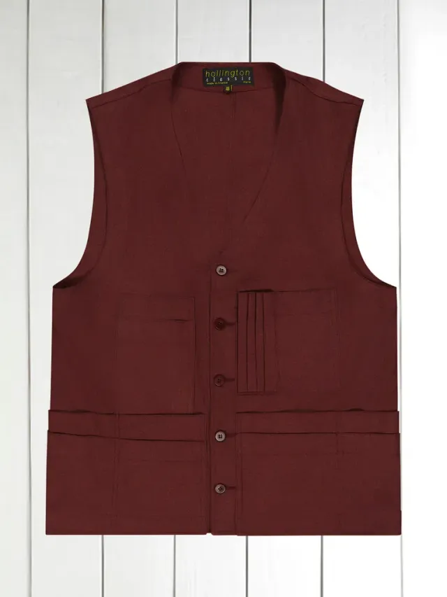 Hollington gilet 20 poches crêpe coton carmin safari