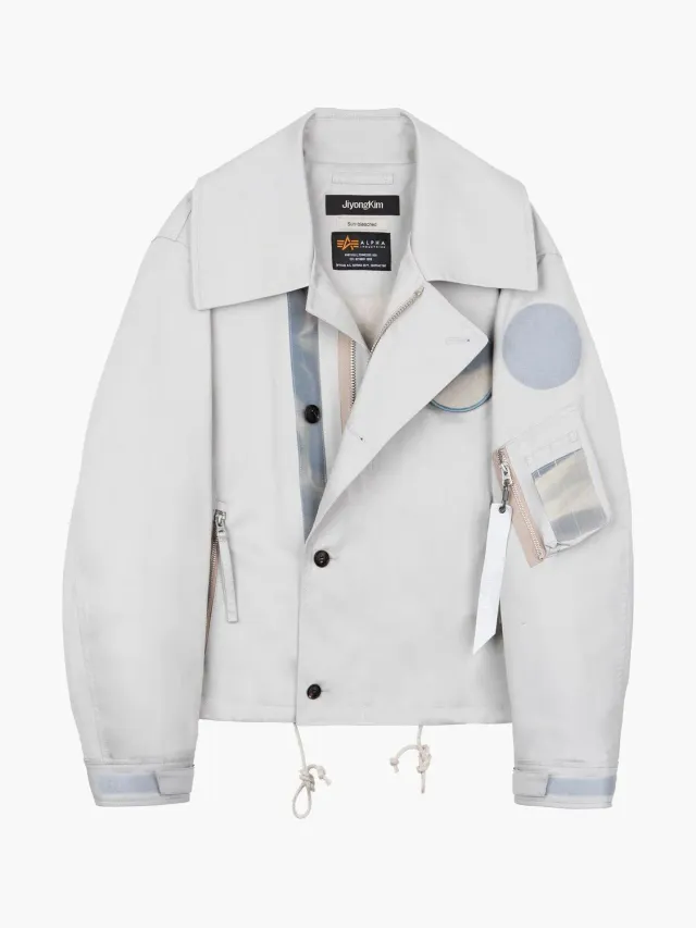 Jiyongkim x Alpha Sun-Bleached Wide Collar veste coton Light Gray
