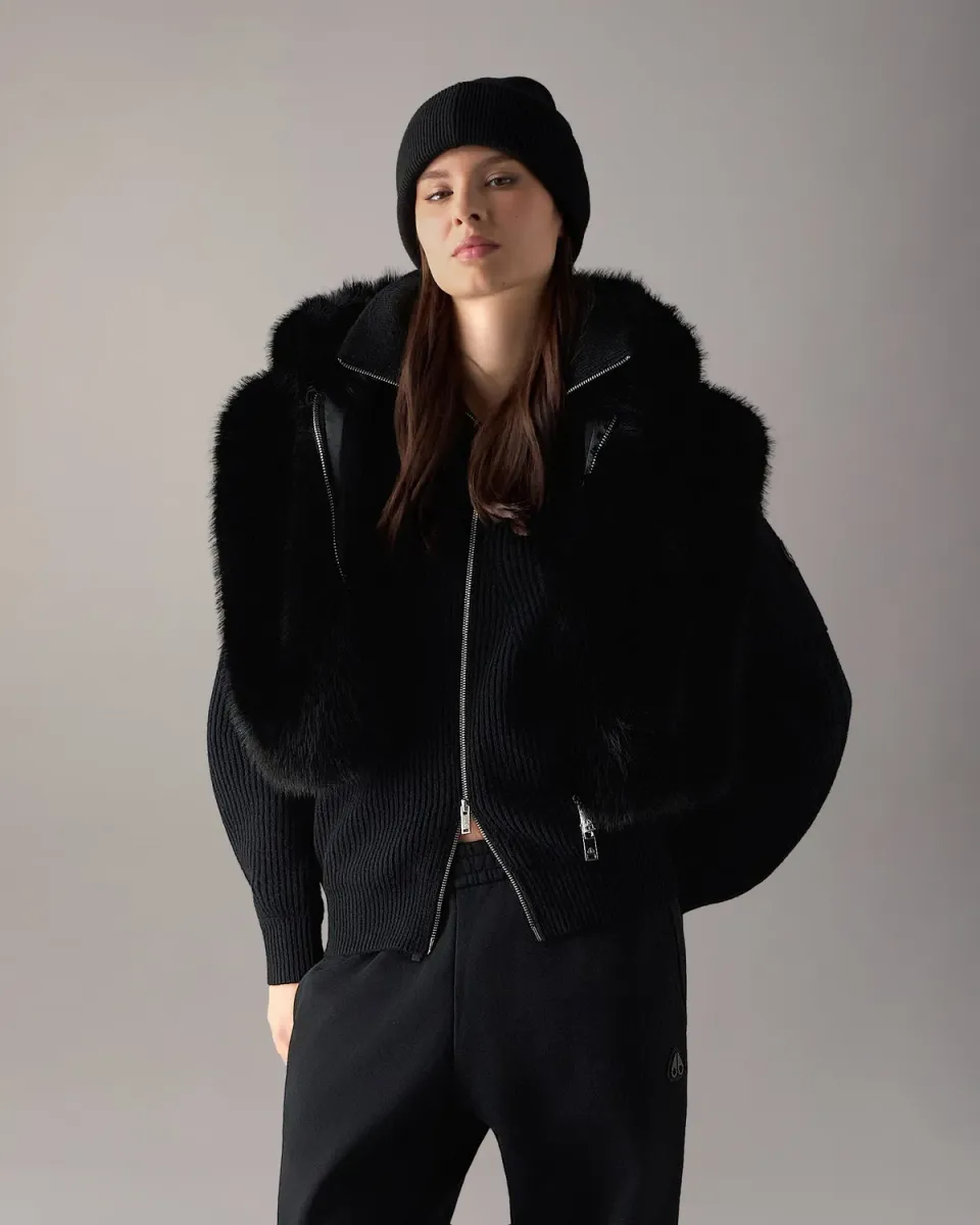 Moose Knuckles Cosmo gilet noir fausse fourrure