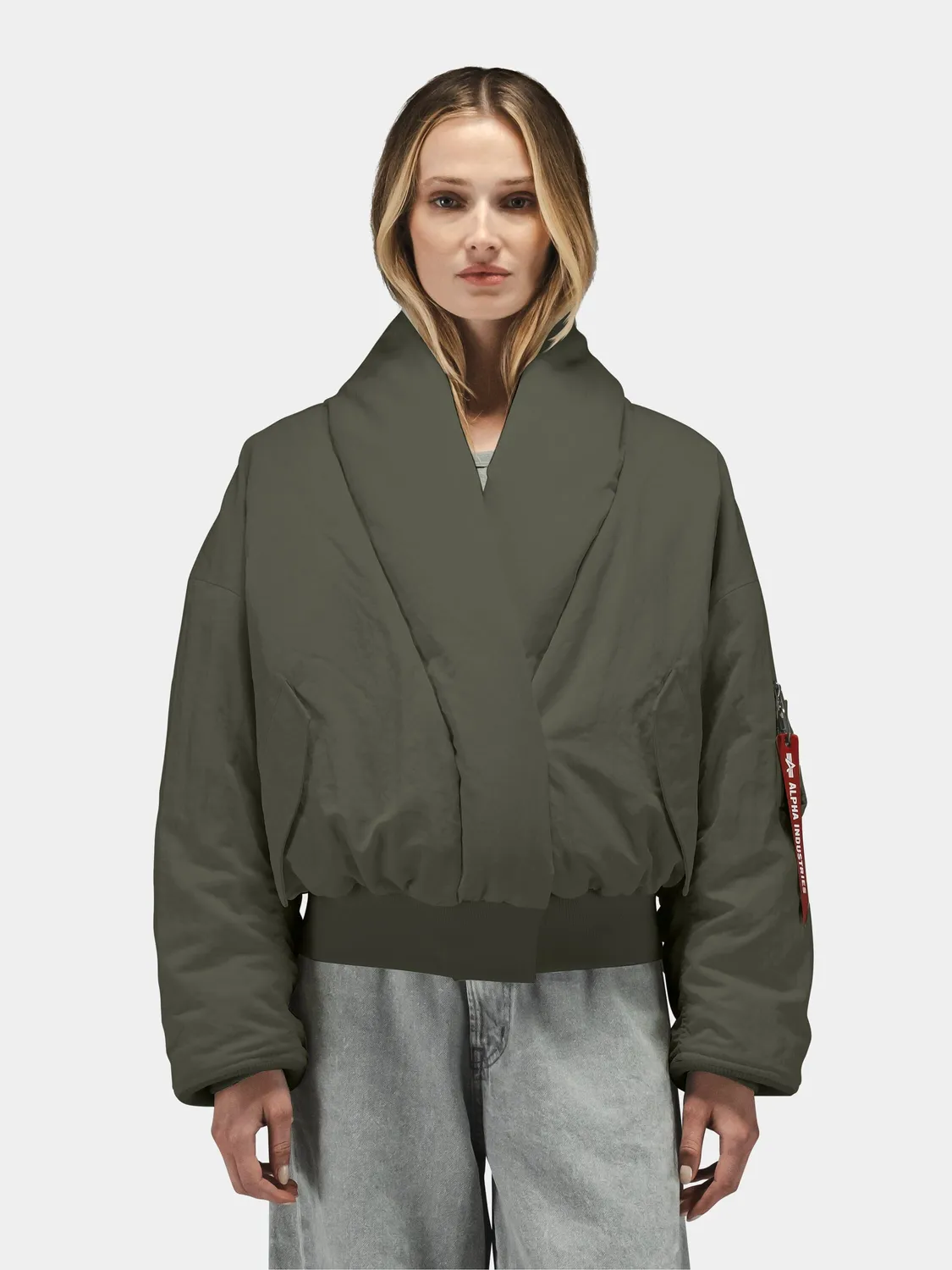 Alpha Industries Shawl Collar Bomber veste femme gris duvet