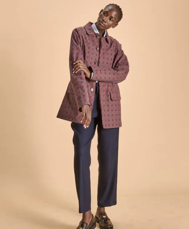 SOUBACQ Boulogne trench gabardine pourpre carreaux