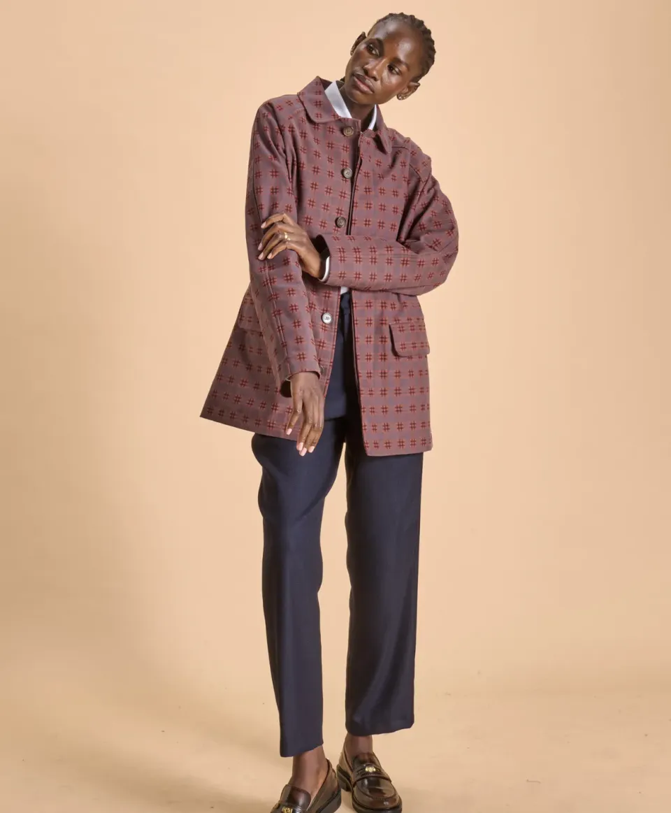 SOUBACQ Boulogne trench gabardine pourpre carreaux