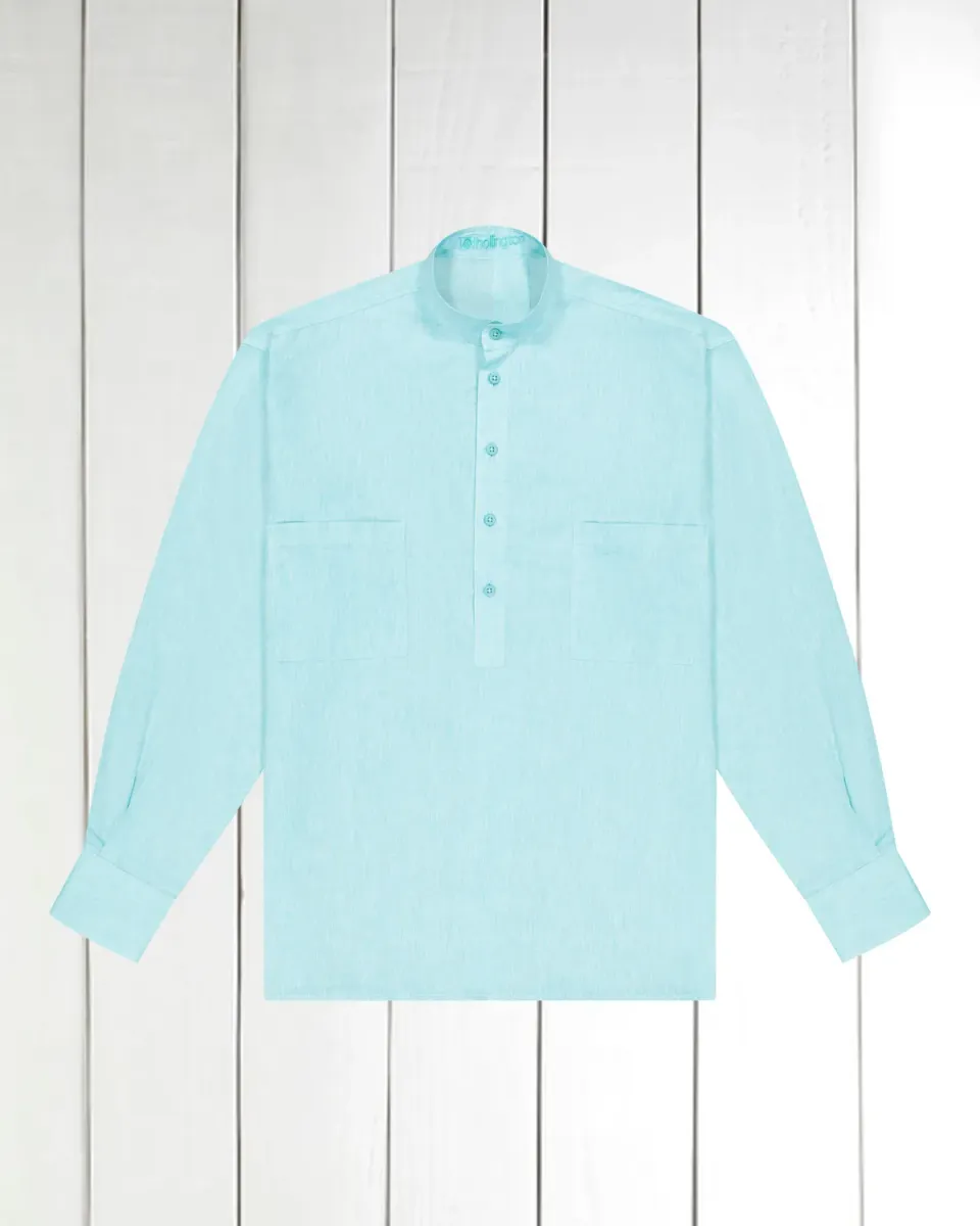 Hollington col mao chemise vert menthe lin coton