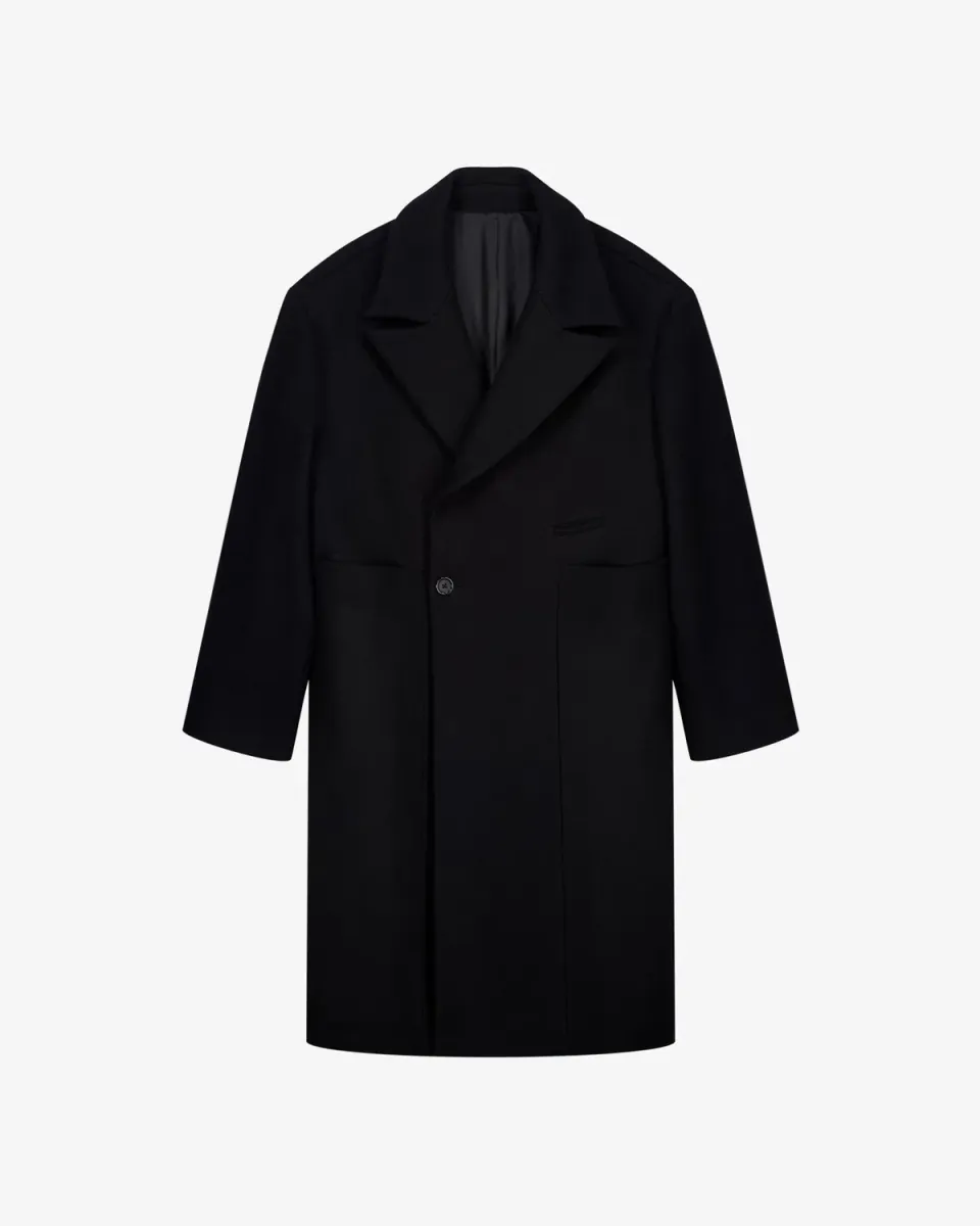 Lebrun Manteau Croisé Noir Laine Homme