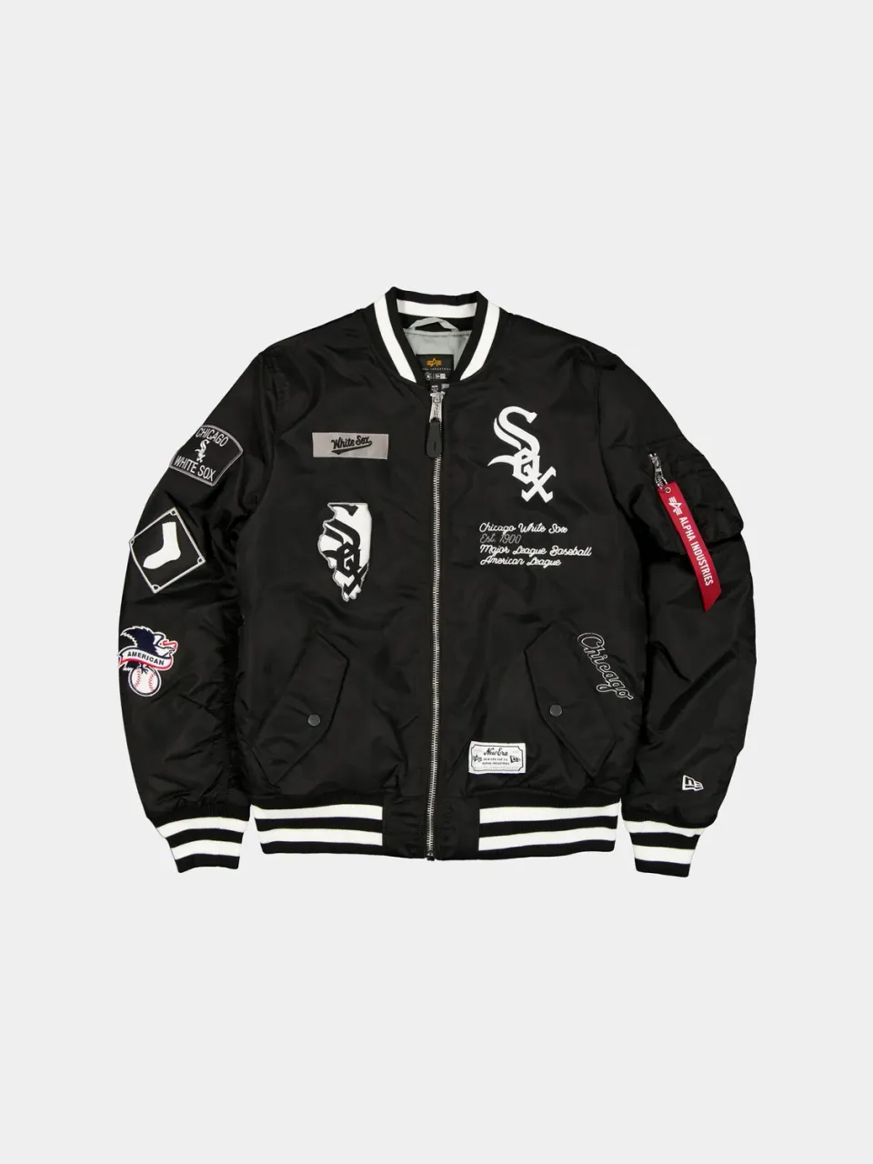 Alpha Industries White Sox MA-1 bomber homme noir blanc brodé