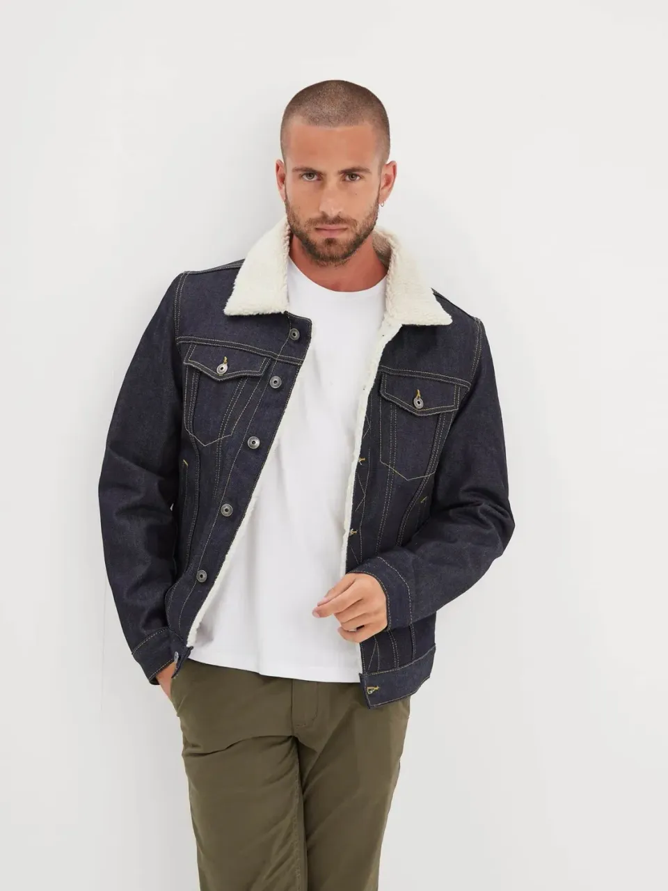 Daytona Mills veste jean raw indigo doublure sherpa