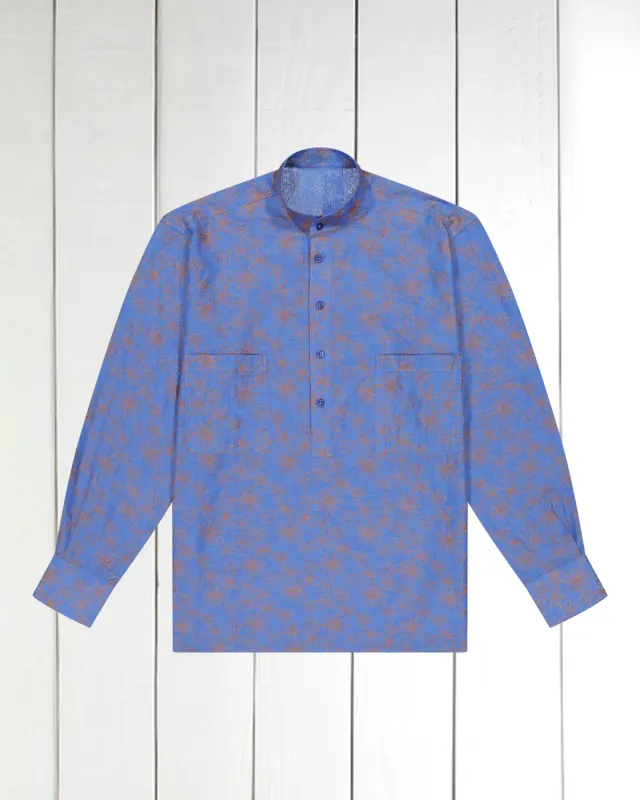 Hollington chemise col mao lin coton fleurs bleues