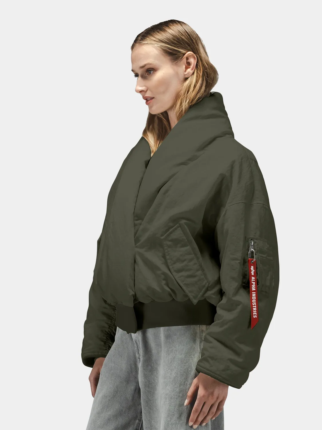 Alpha Industries Shawl Collar Bomber veste femme gris duvet