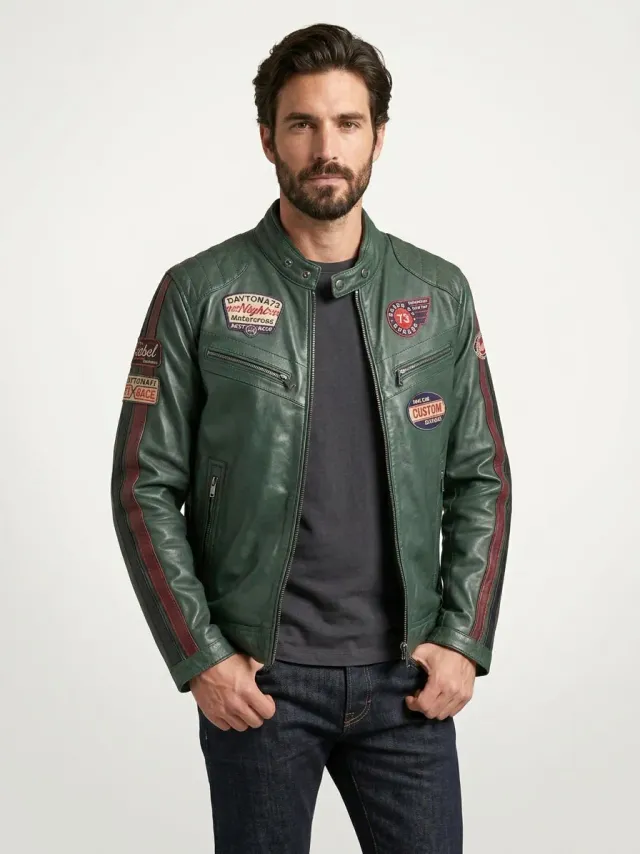 Daytona Clinch blouson cuir homme vert mouton végétal