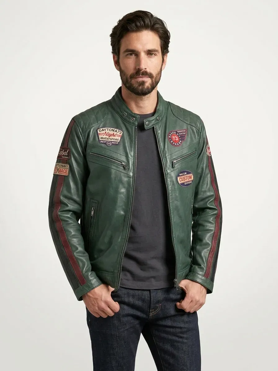 Daytona Clinch blouson cuir homme vert mouton végétal