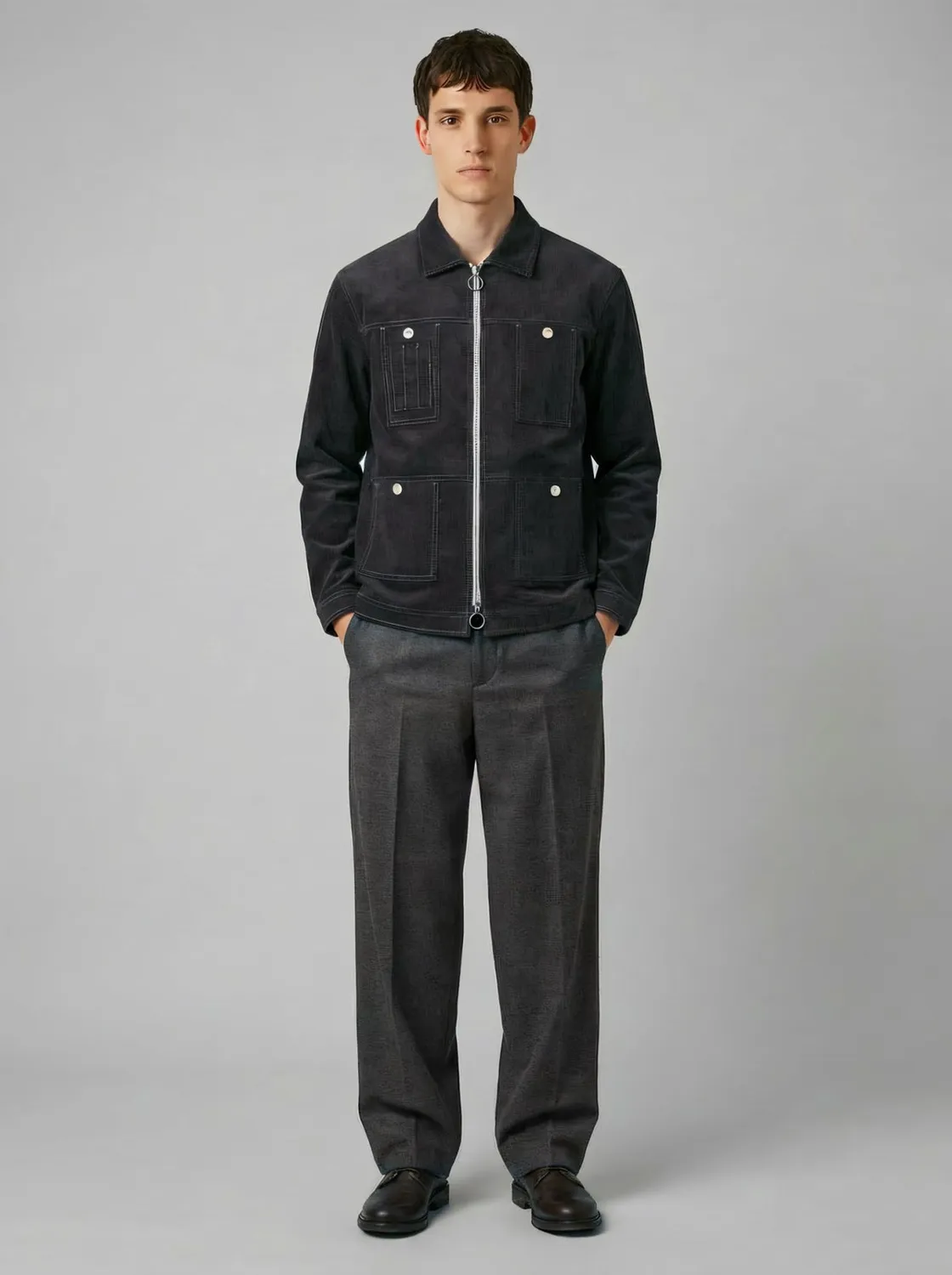 LEBRUN blouson velours gris zip col montant