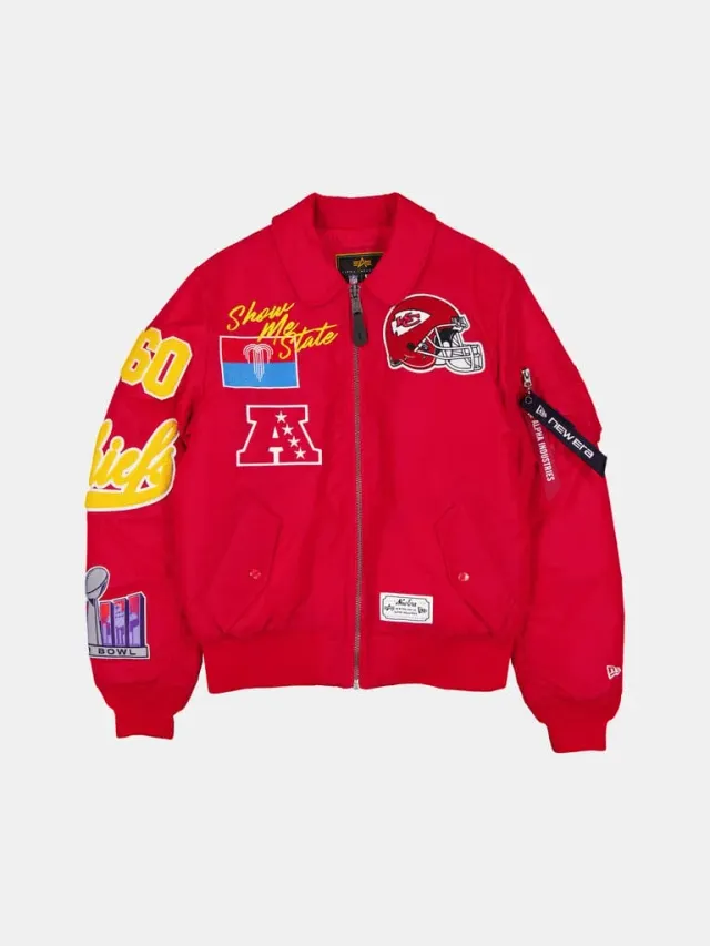 Alpha Industries MA-1 Chiefs New Era bomber rouge col chemise