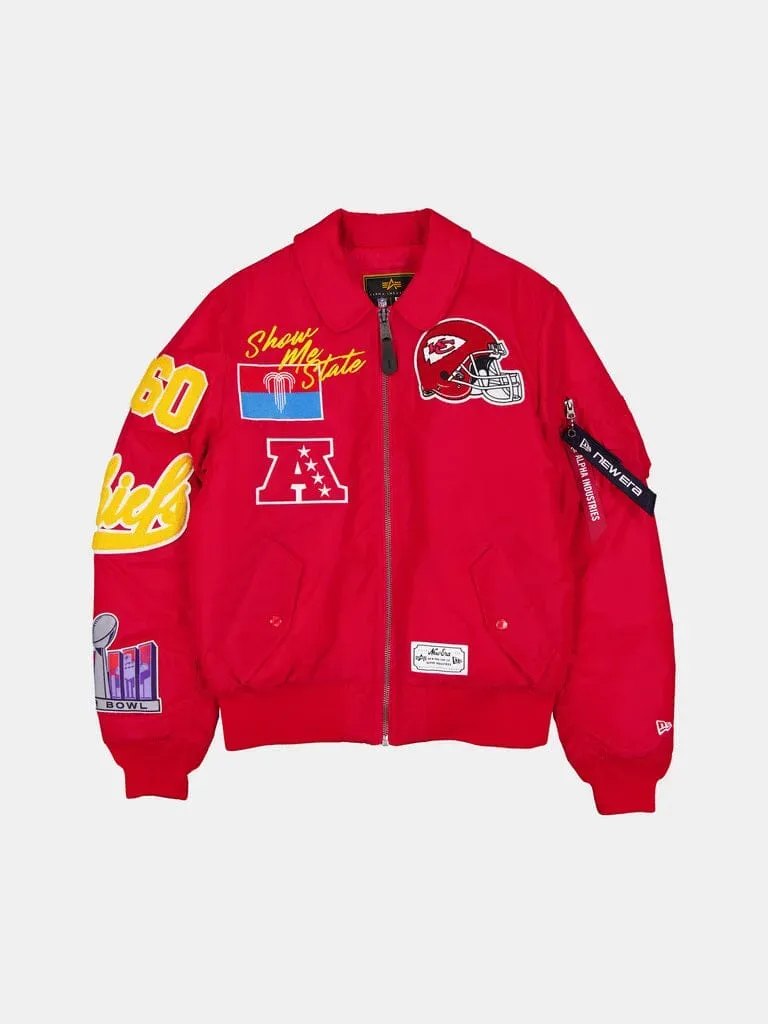 Alpha Industries MA-1 Chiefs New Era bomber rouge col chemise