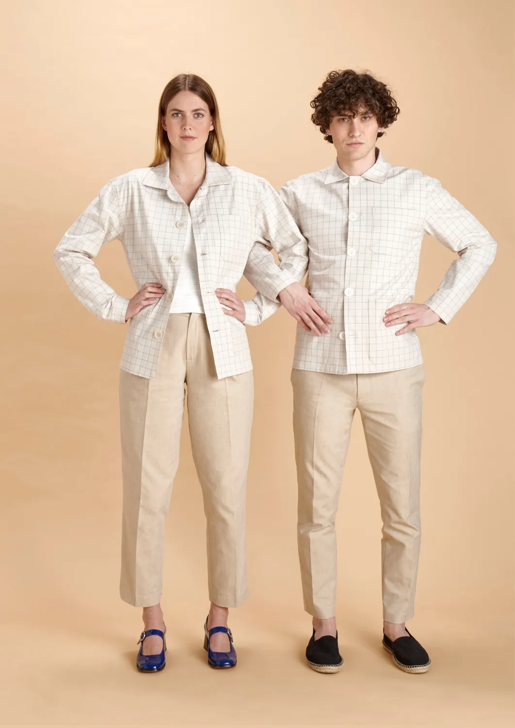 SOUBACQ Le Bleu Minerve veste coton blanc carreaux