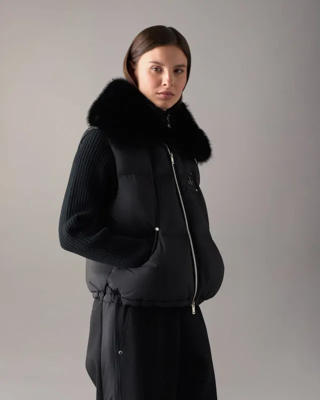 Moose Knuckles Everest Gilet duvet noir col fourrure