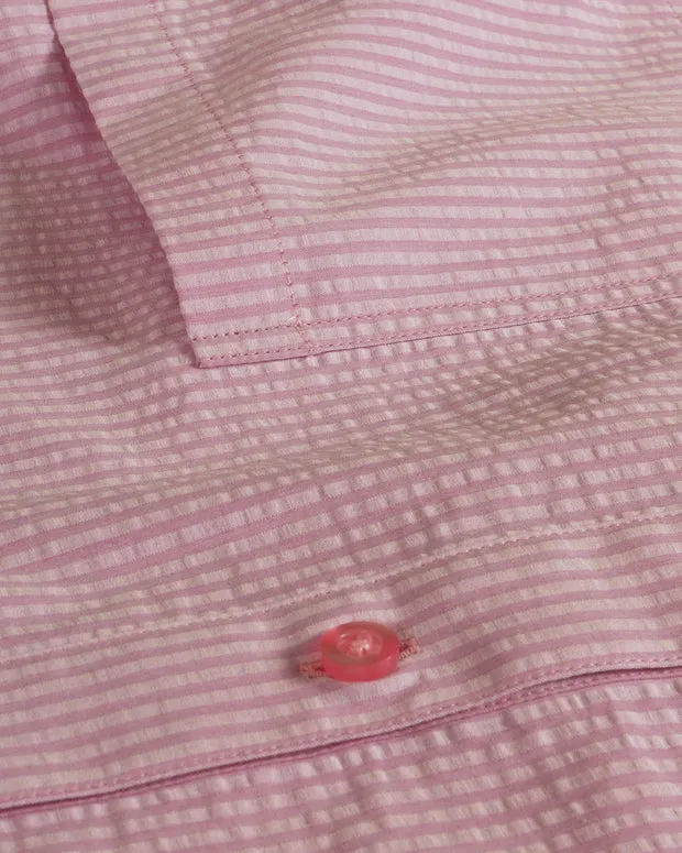 HOLLINGTON chemise col mao seersucker rose coton gaufré