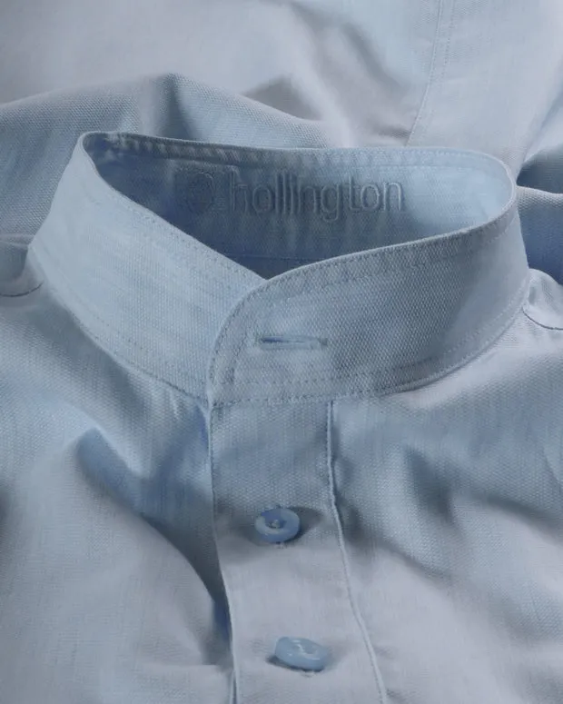 Hollington chemise col nehru bleu caviar coton
