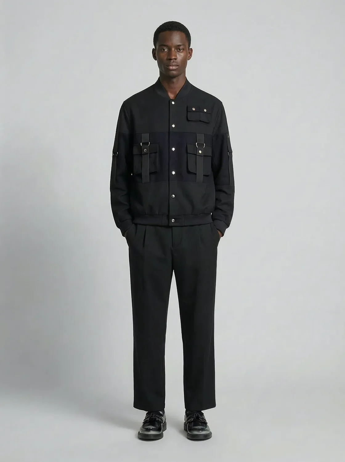 LEBRUN Bomber Noir Bleu Blouson Laine Cachemire