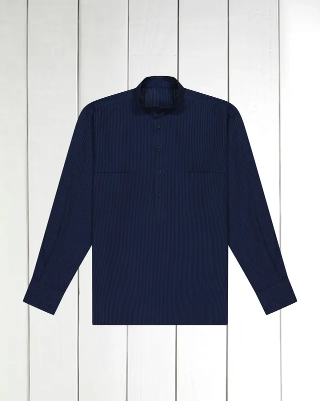 Hollington chemise col mao marine seersucker taille M