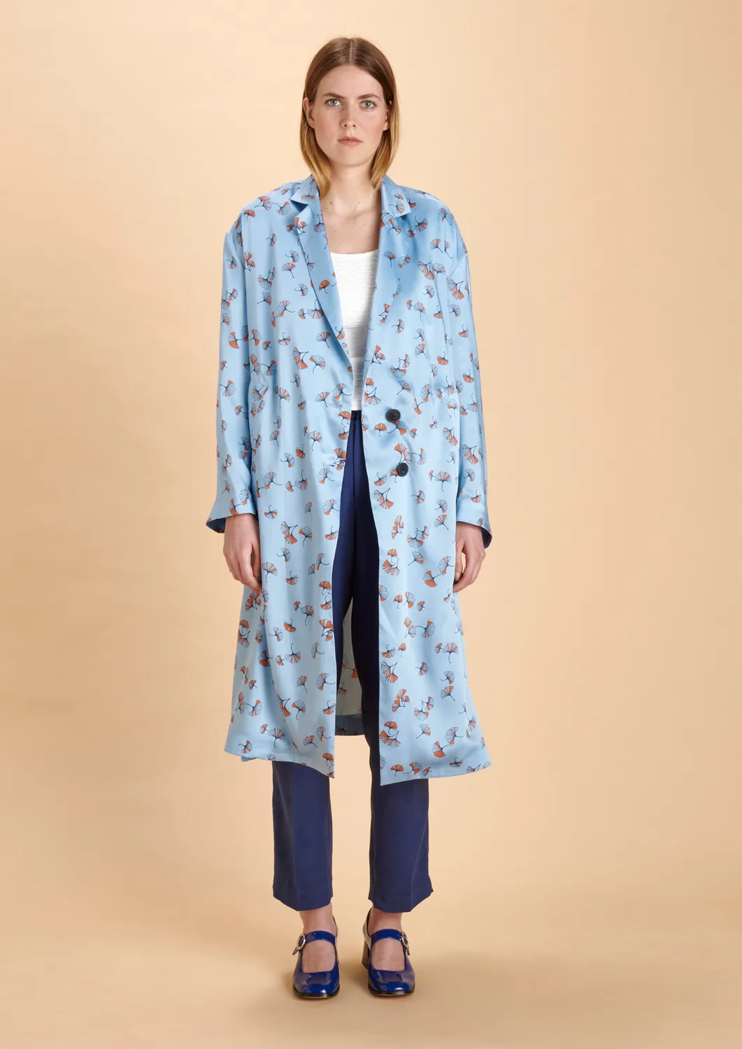 SOUBACQ Ispahan manteau satin soie bleu