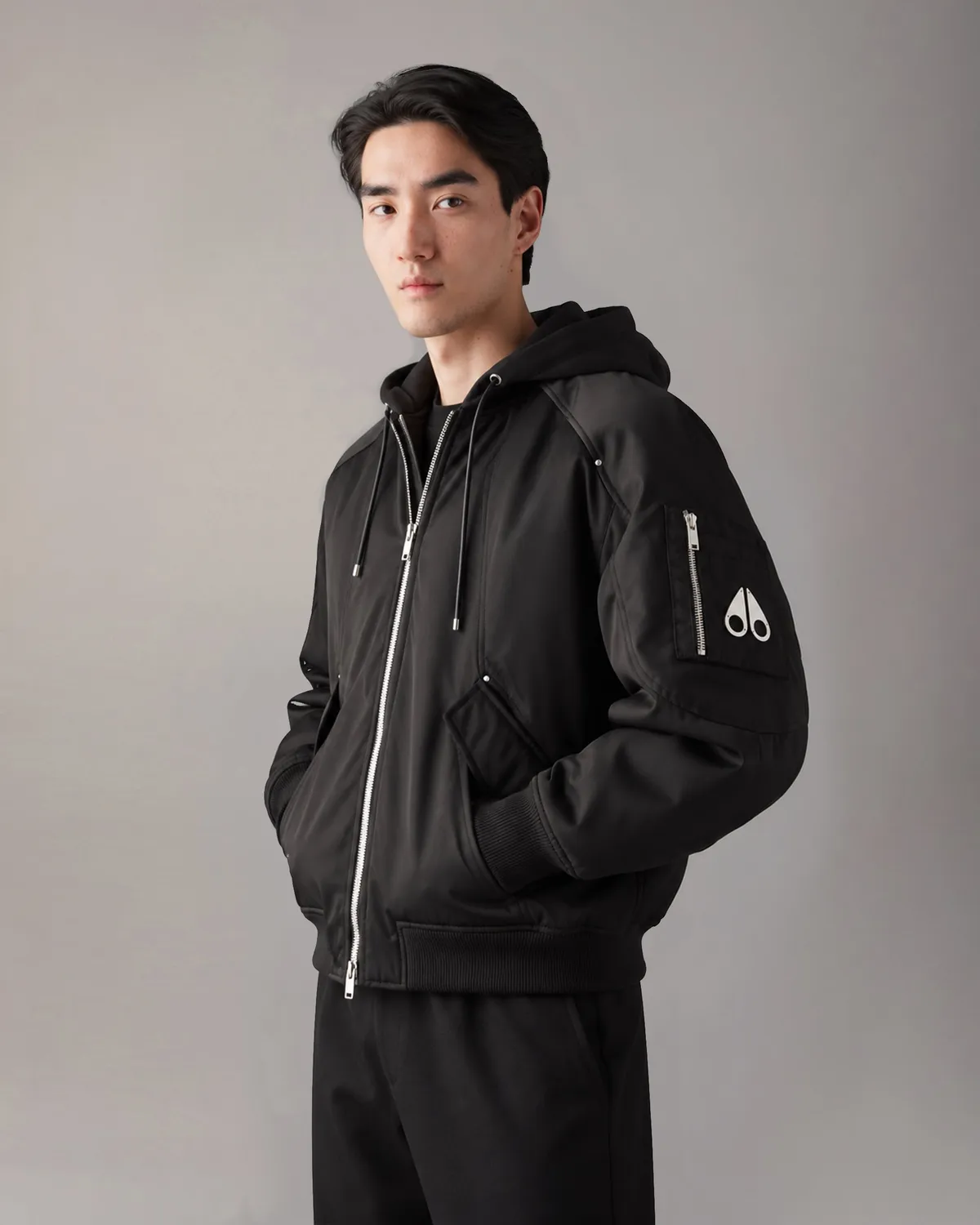 Moose Knuckles Georgie bomber satin noir léger