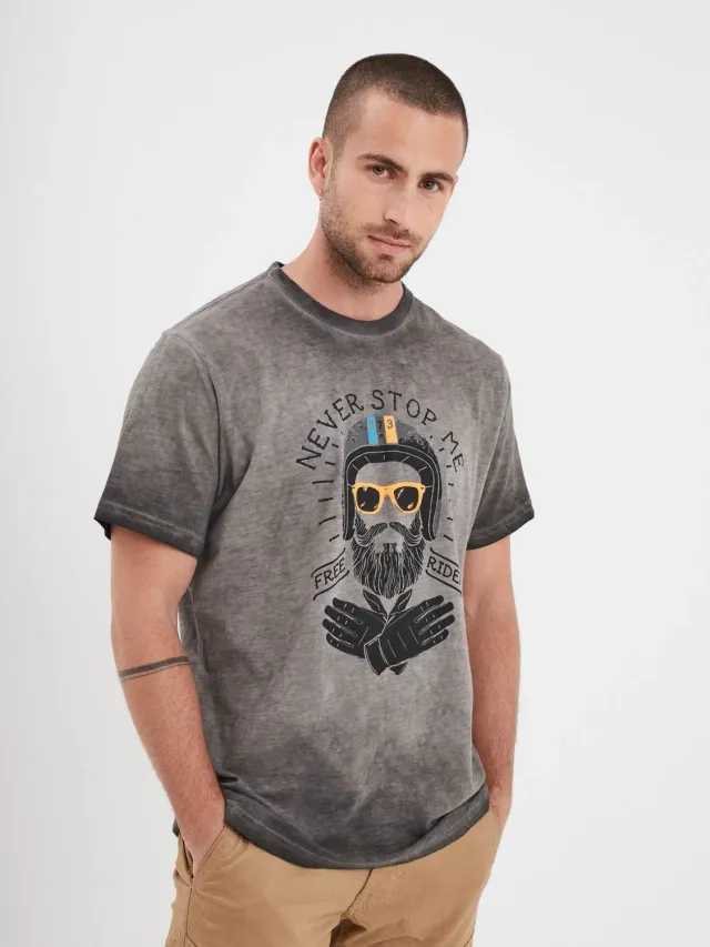 Daytona Free Rider t-shirt homme noir coton flammé