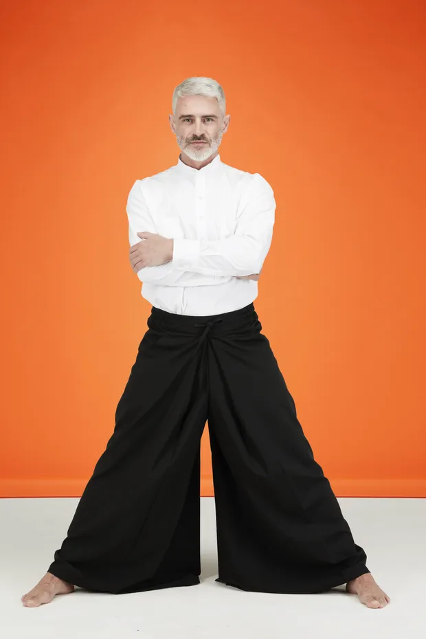 HOLLINGTON Hakama pantalon laine toile noir large S'130
