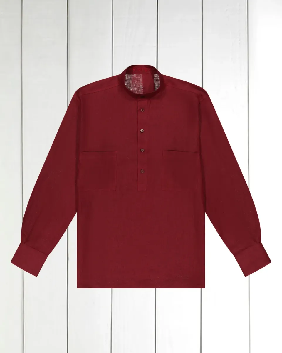 Hollington chemise col mao lin burgundy coupe droite