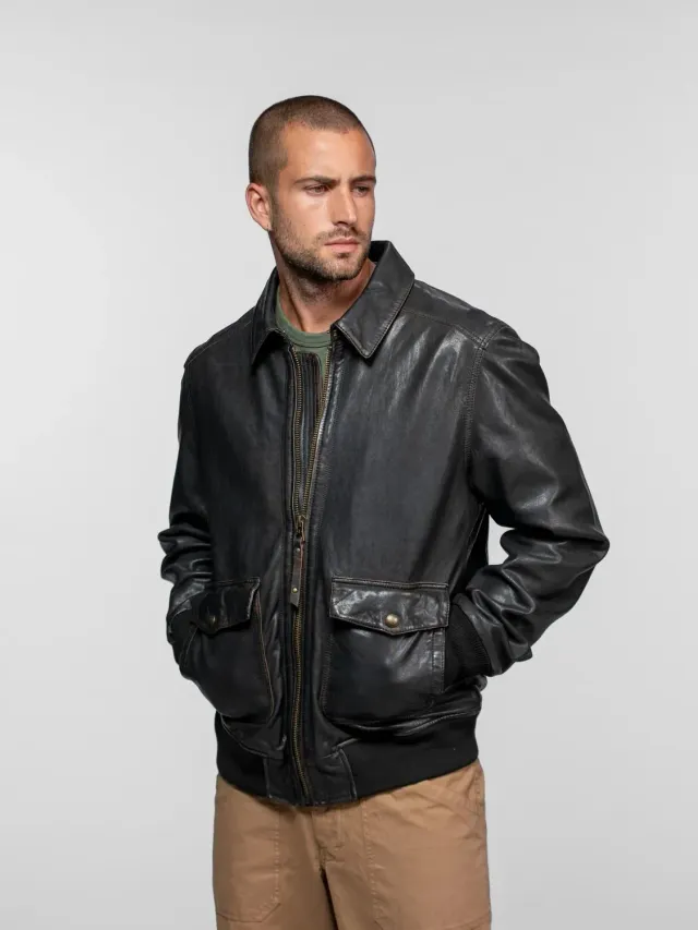Daytona Ferber FM-104385 blouson cuir homme noir agneau