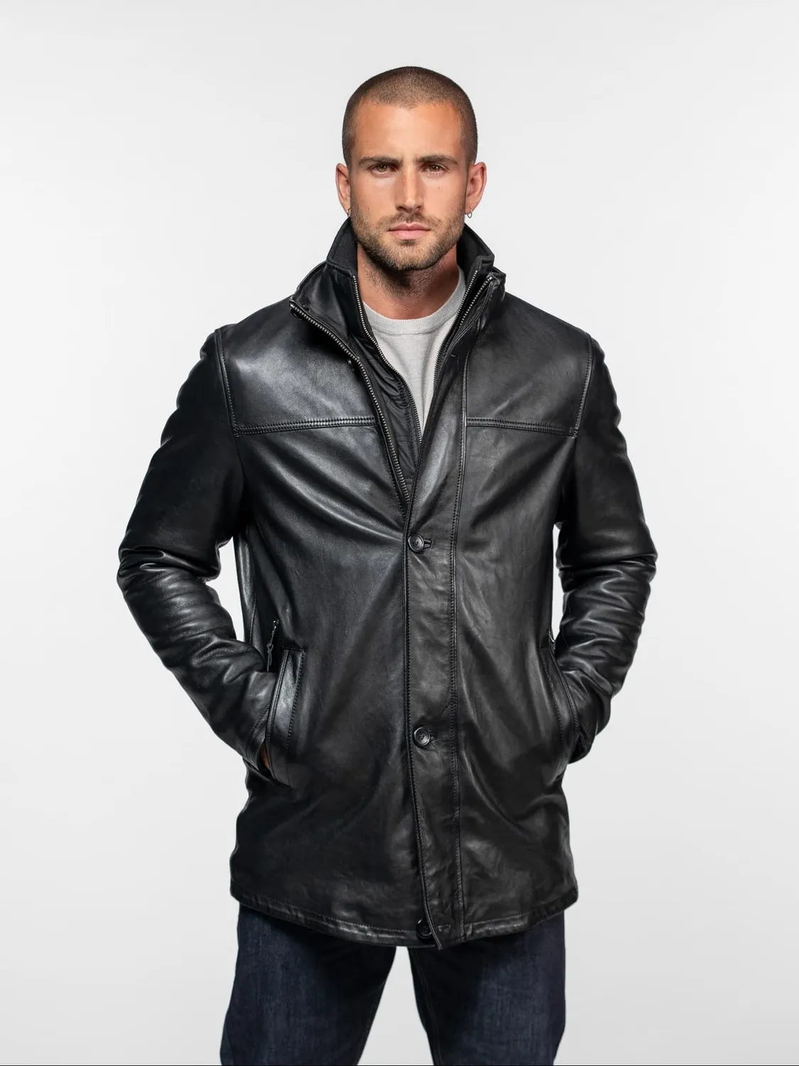 DAYTONA Tyler veste cuir agneau noir col montant