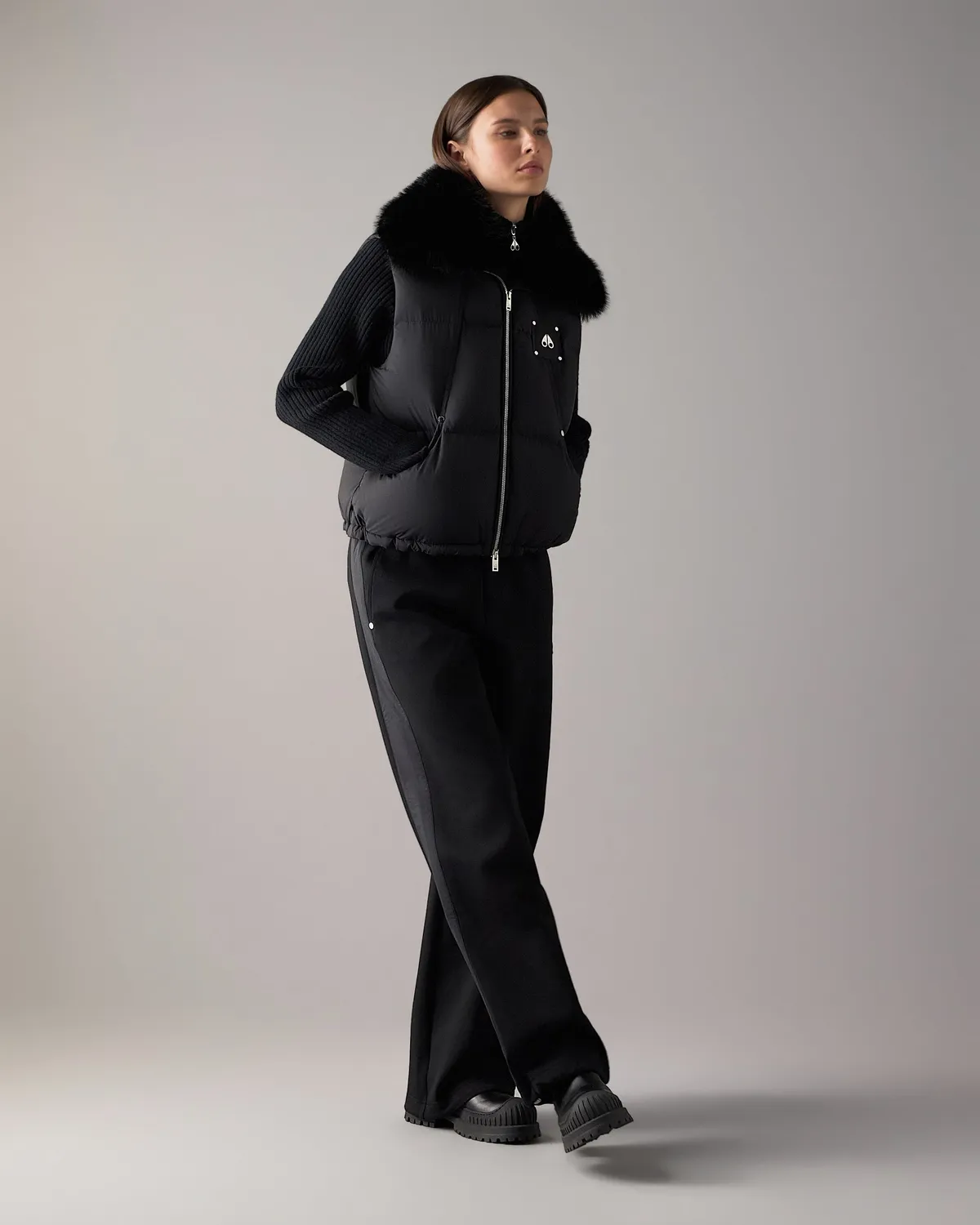 Moose Knuckles Everest Gilet duvet noir col fourrure