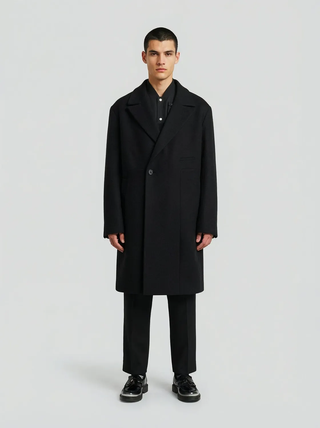 Lebrun Double Noir manteau noir laine croisé