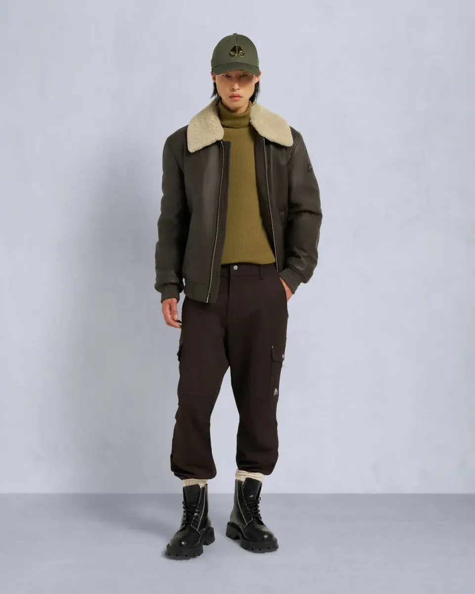 Moose Knuckles Toba bomber cuir noir col shearling