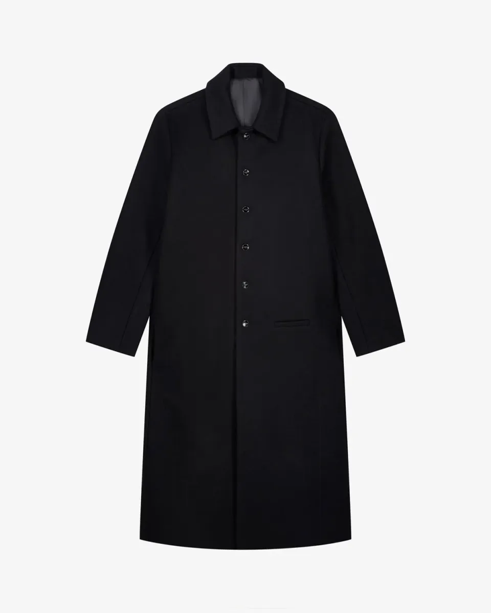 Lebrun Manteau Long Noir Minimaliste Laine